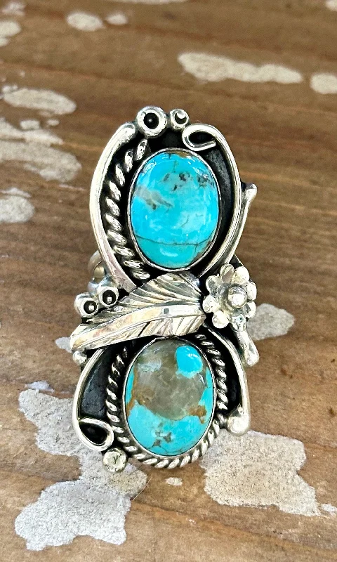 women’s silver ring-LITTLE C.R. Navajo, Dine'h Native Arts Turquoise Sterling Silver • Size 8