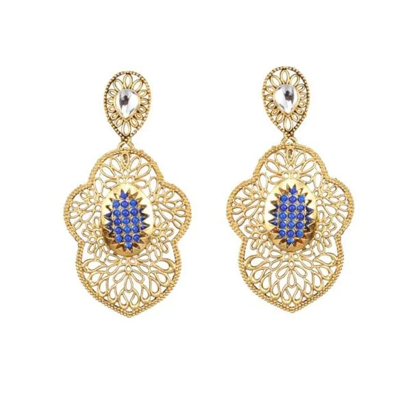 women’s gemstone earrings-The99Jewel Gold Plated Blue Stone Kundan Dangler Earrings