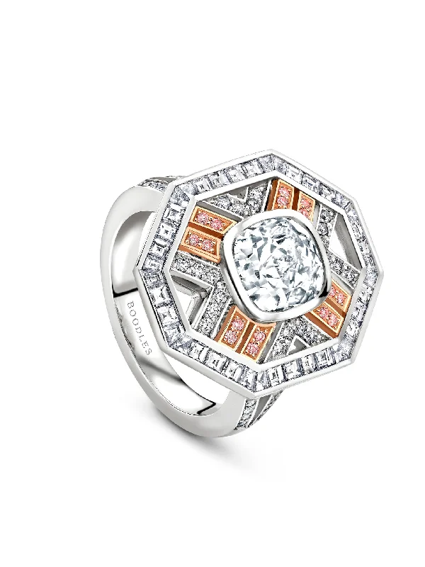 women’s rose gold ring-Fifth Avenue Cushion Blue Diamond Platinum Ring