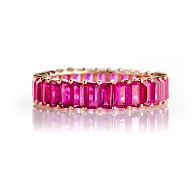 women’s fine jewelry ring-Ruby Emerald Cut Eternity Band