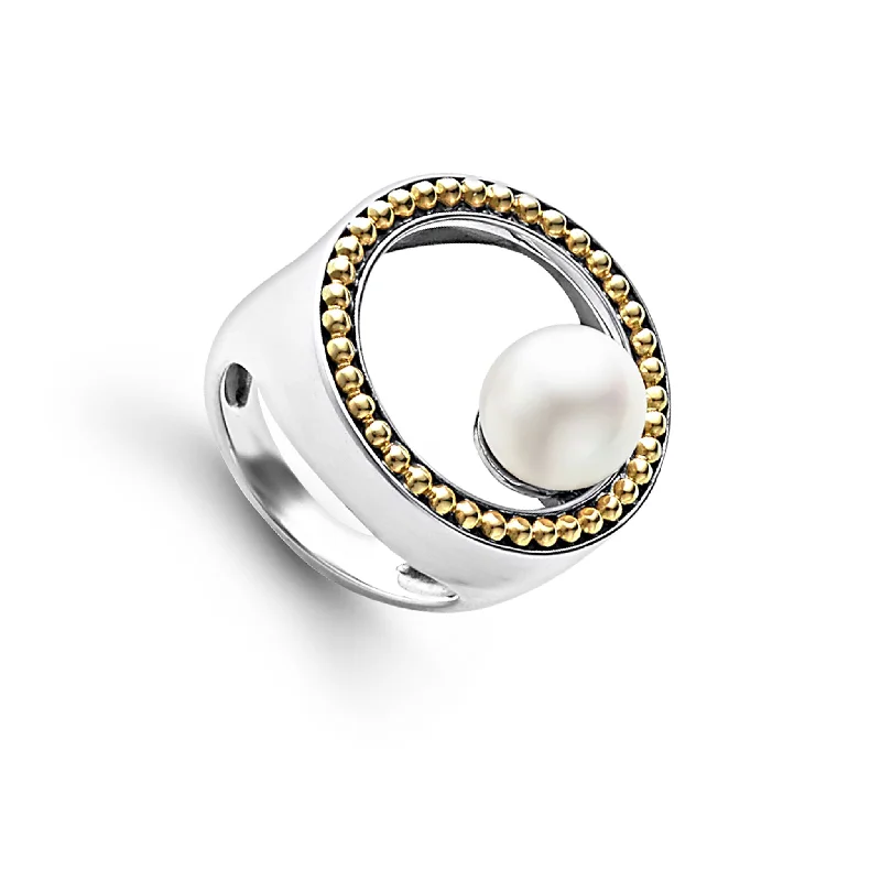 women’s multi-stone earrings-Circle Pearl Statement Ring (Size 6)