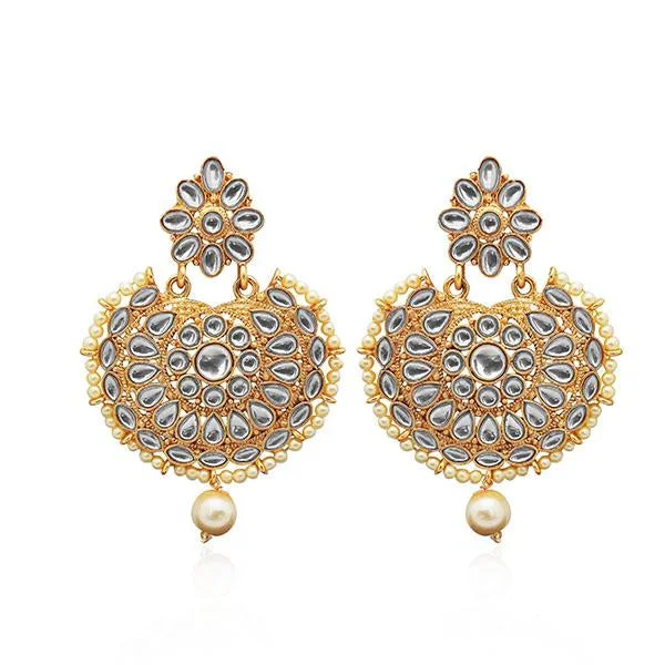 women’s large statement earrings-Kriaa White Kundan Stone Gold Plated Dangler Earrings