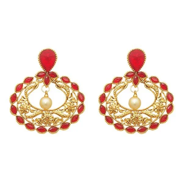 women’s emerald earrings-Kriaa Maroon Kundan Stone Gold Plated Dangler Earrings