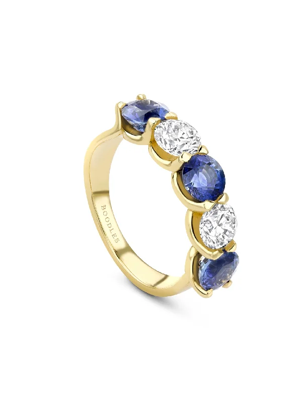 women’s wedding set ring-Classic Evermore Five Stone Sapphire Yellow Gold Eternity Ring