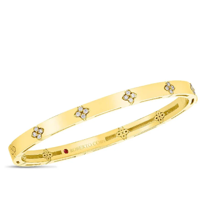 women’s polished bracelet-18kt Yellow Gold Verona Narrow Width Bangle with Diamond Accent