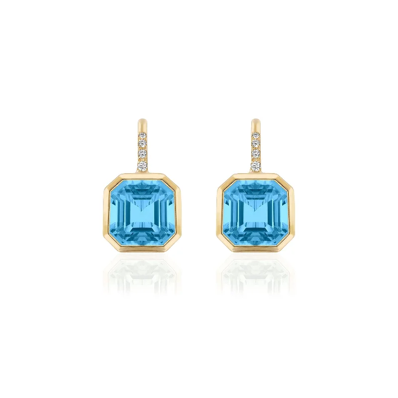 women’s crystal earrings with studs-Blue Topaz Earrings with Diamonds