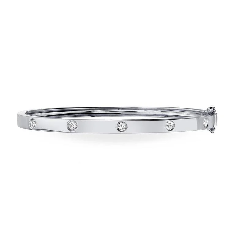 women’s round bangle-14K White Gold Stackable Polished Diamond Bangle