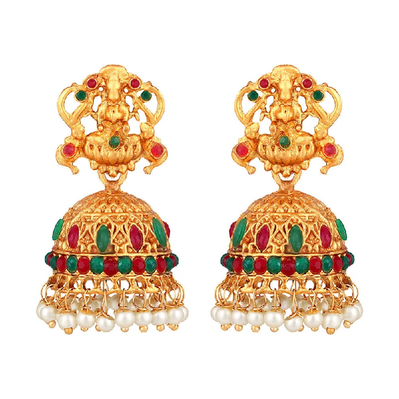 women’s trendy hoop earrings-Shrishti Fashion Traditional Laxmi Design Gold Plated Jhumki Earring For Women