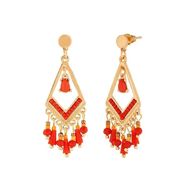 women’s sunburst earrings-Urthn Red Stone Gold Plated Dangler Earrings