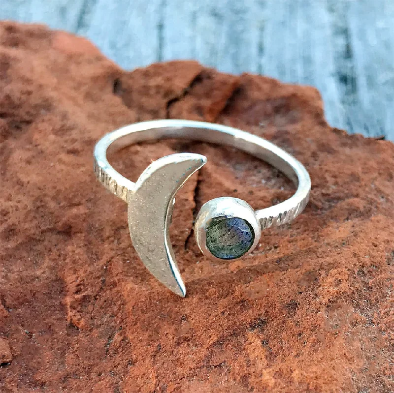 women’s personalized ring-Labradorite Crescent Ring - Sterling Silver, India