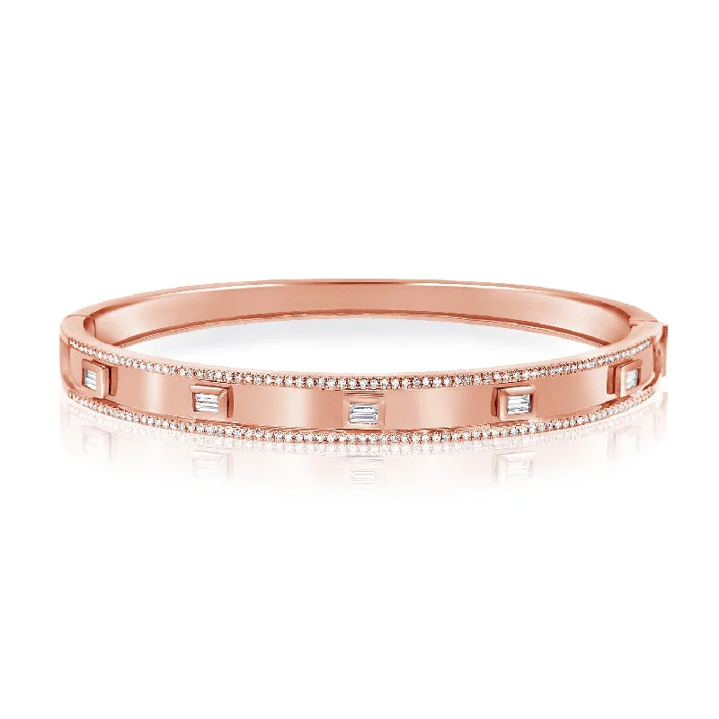 women’s art deco bracelet-14K Rose Gold Diamond Hinged Bangle