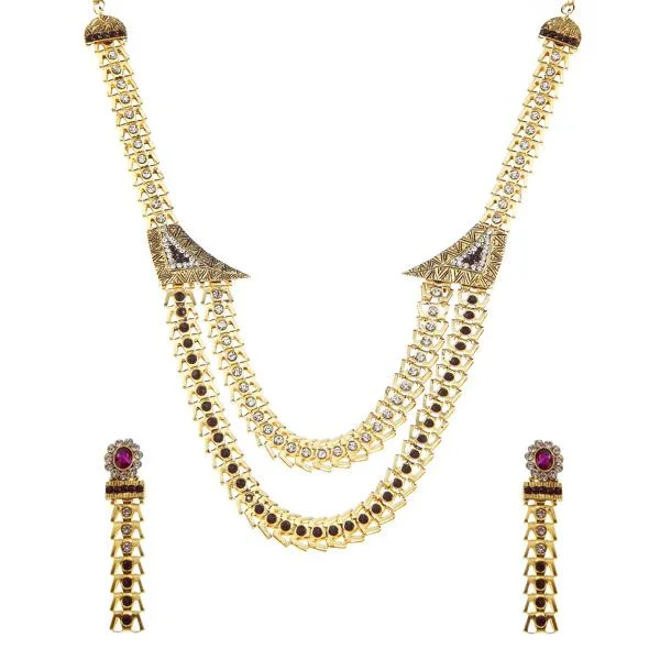 women’s gold necklace-Soha Fashion Purple Austrian Stone Gold Plated Necklace Set