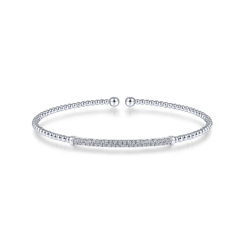 women’s crystal bracelet-14K White Gold Diamond Pave Top Bead Open Cuff