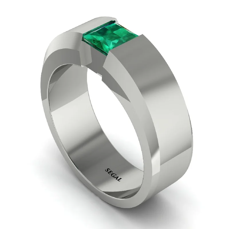 women’s bridal engagement rings-Princess Cut Emerald Solitaire Wedding Band - Lane No. 6