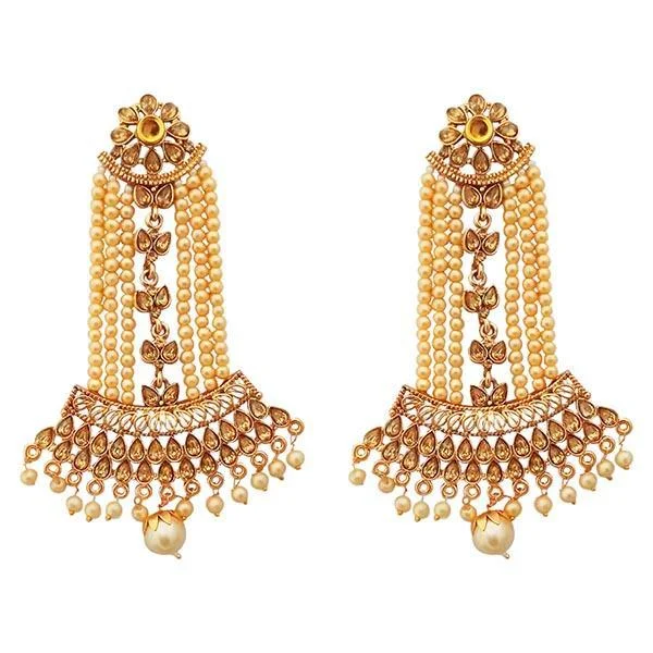 women’s boho earrings-Kriaa Gold Plated Brown Austrian Stone Pearl Dangler Earrings - 1312949D