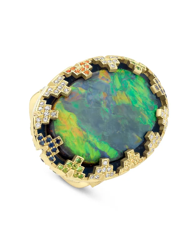 women’s special occasion ring-A Family Journey Amsterdam Black Opal Yellow Gold Ring