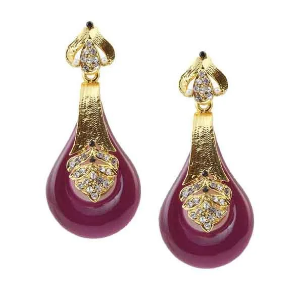 women’s fancy earrings-Kriaa Purple Stone Gold Plated Dangler Earrings