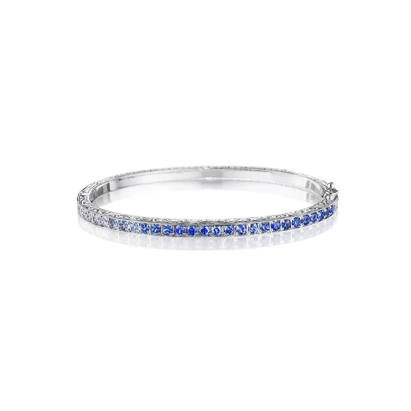 women’s thick bangle-18k White Gold Blue Sapphire Bangle