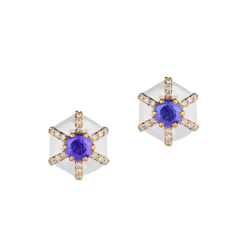 women’s pearl drop earrings-Tanzanite and Diamond Hexagon Shape Earrings