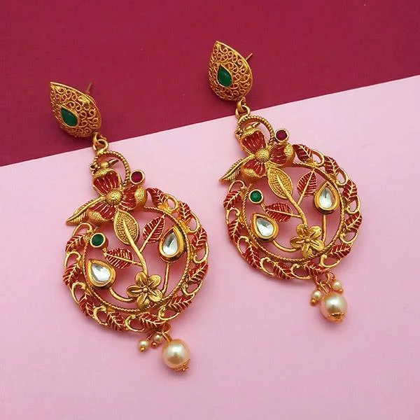 women’s bohemian earrings-Nikita Arts Gold Plated Stone And Maroon Meenakari Copper Matte Dangler Earrings - 1313119A