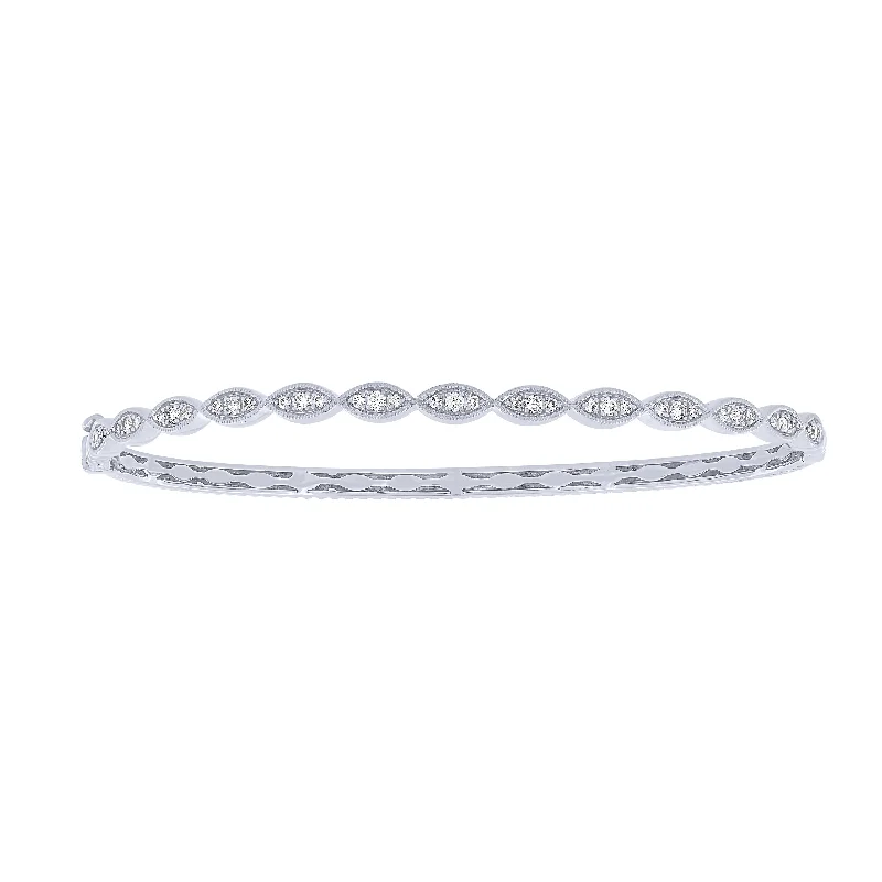 women’s engraved bracelet-14K White Gold 1/3Ct Marquise Patterened Bangle