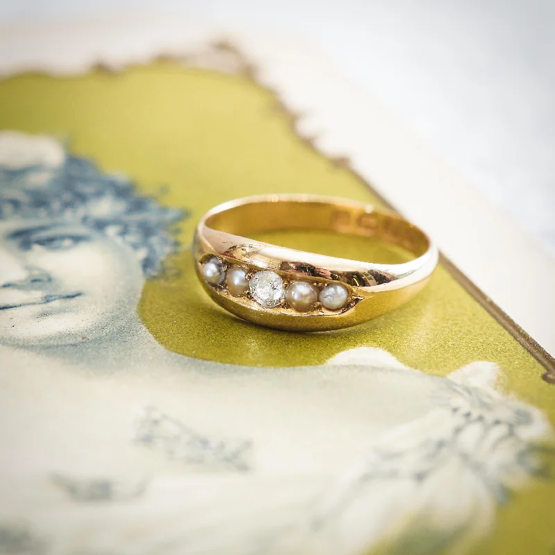 women’s sapphire ring-Victorian Date 1888 Pearl and Diamond Band Ring