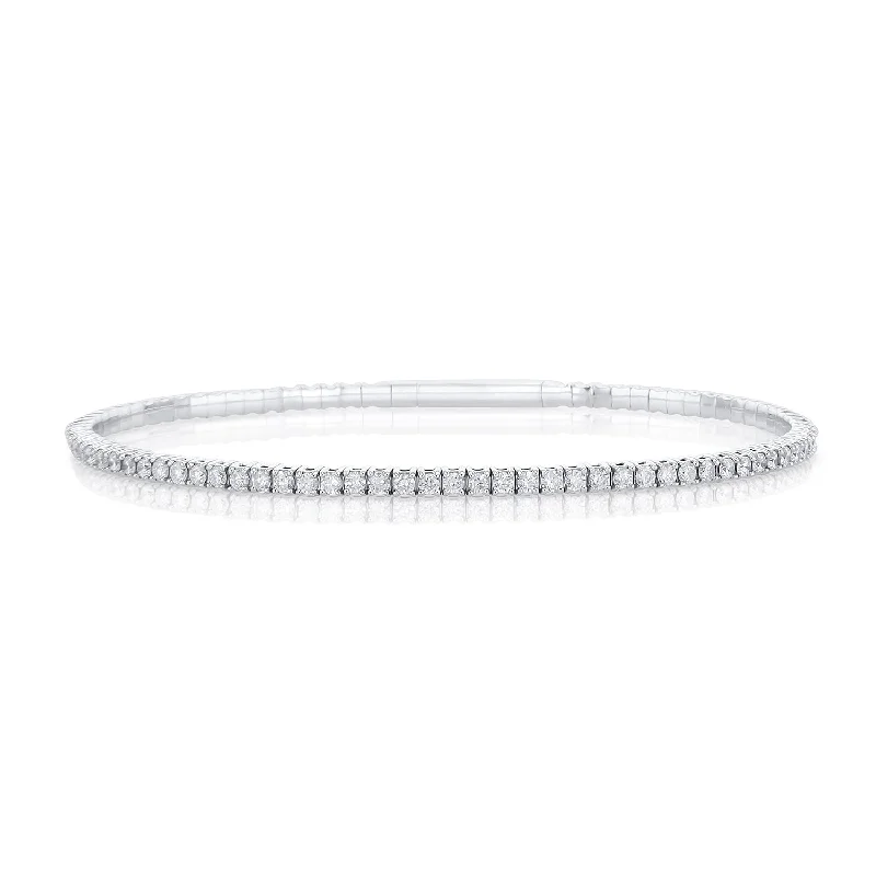 women’s chunky bracelet-2.00 Carat Round Diamond Flexible Bangle in 14K White Gold