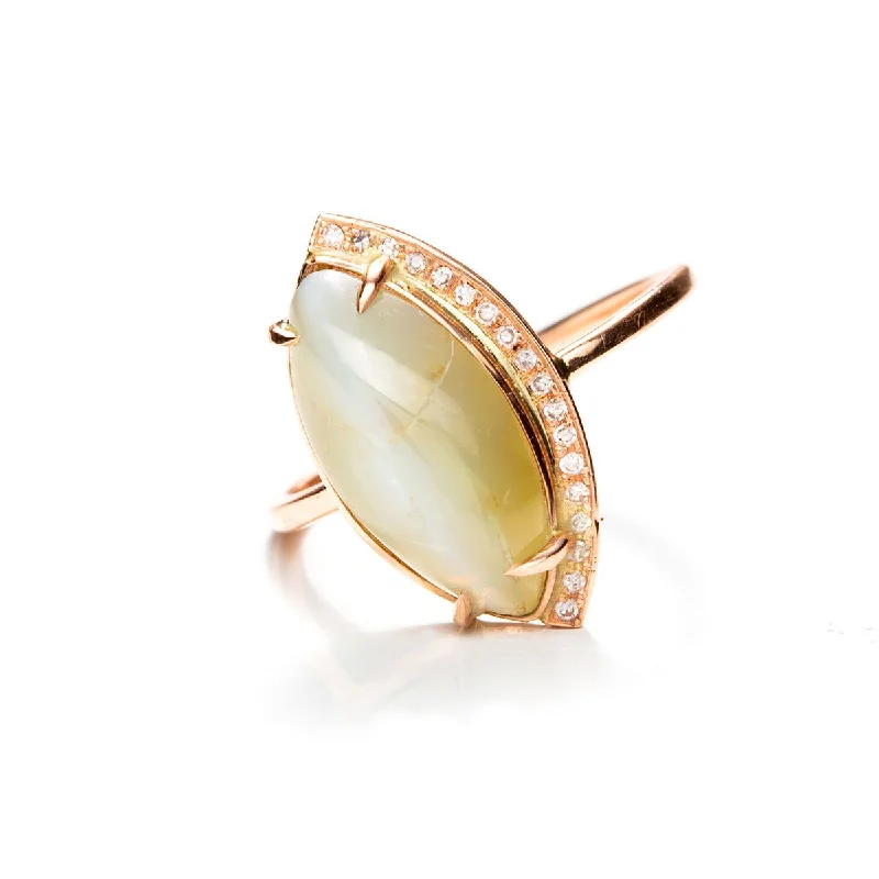 women’s statement cocktail ring-Cat Eye Crescent Ring