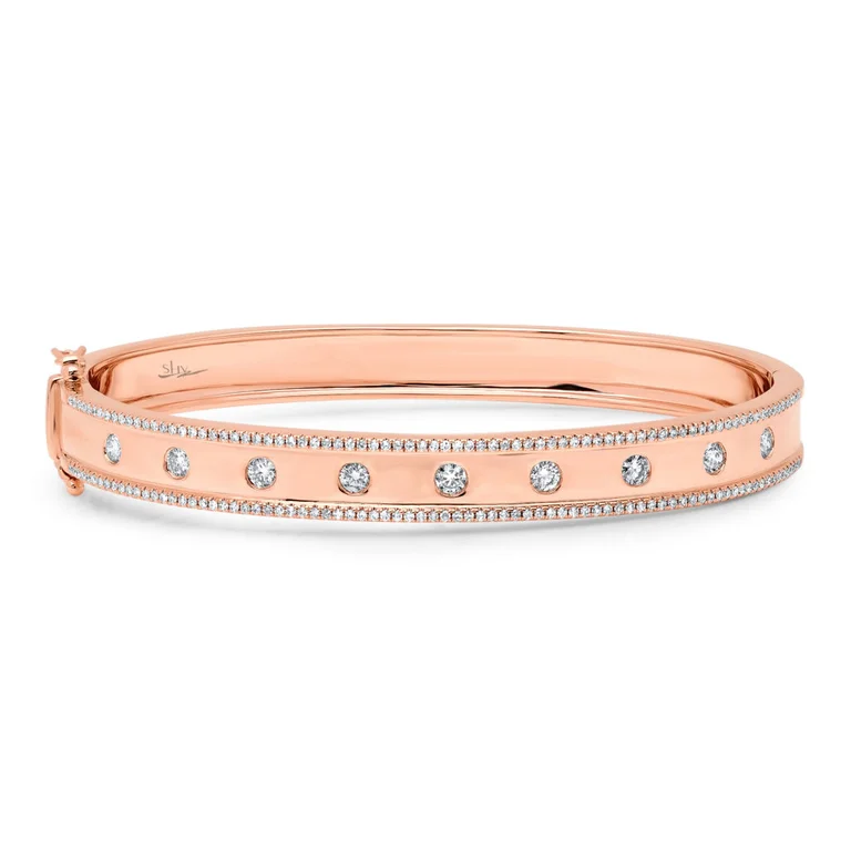 women’s infinity bracelet-14K Rose Gold High Polished Diamond "Lights" Bangle