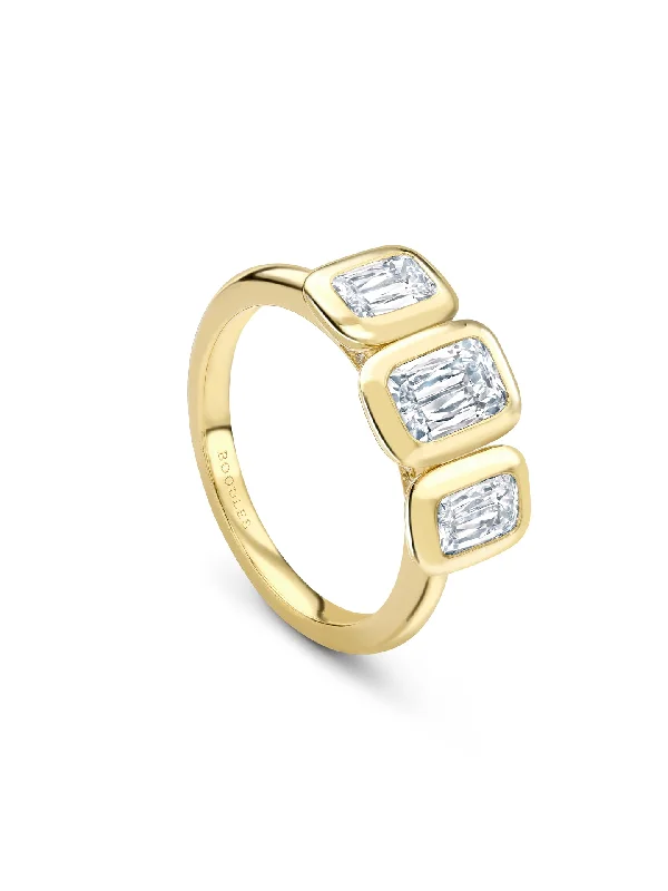 women’s classic ring-Florentine Three Stone Ashoka Diamond Yellow Gold Ring