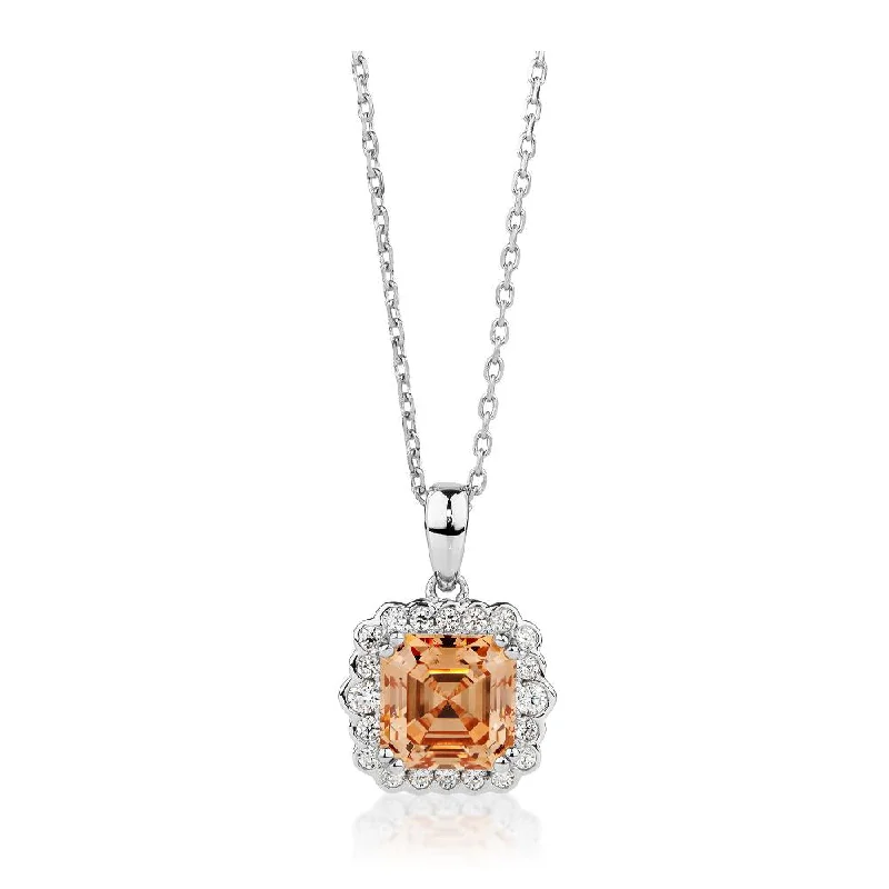 women’s custom-made necklace-Halo necklace with 2.17 carats* of diamond simulants in sterling silver