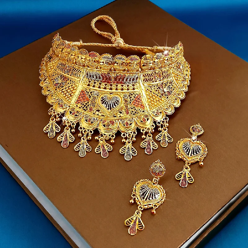 women’s retro style necklace-Kalyani Forming Gold Plated Traditional Designer Necklace & Earring Set