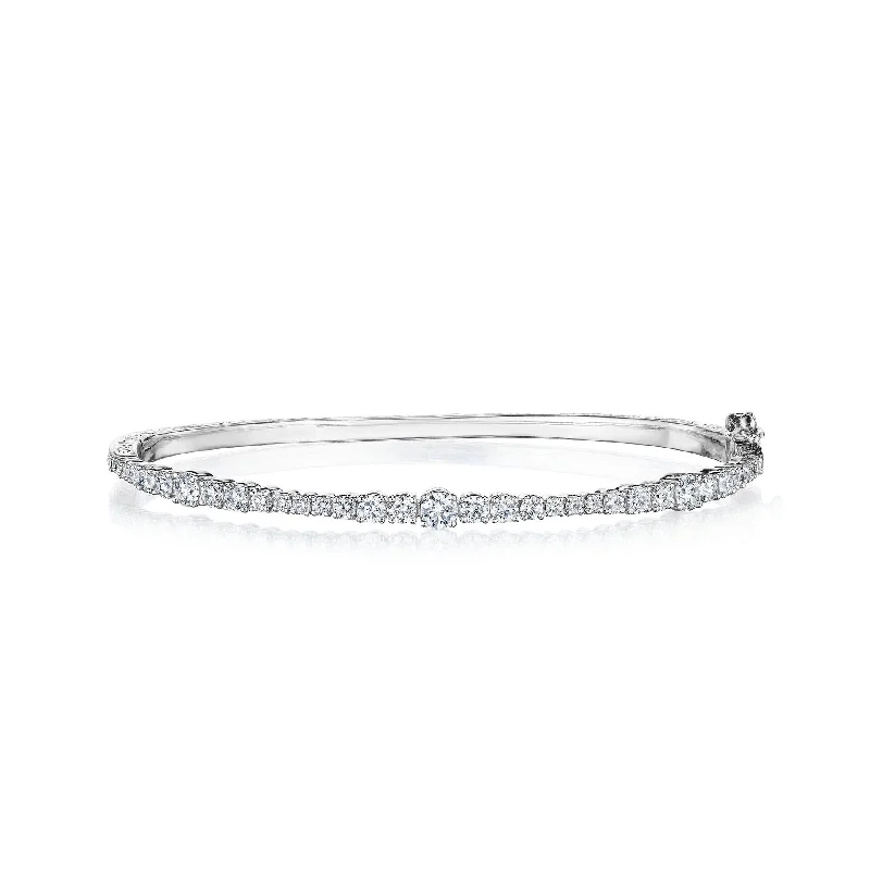 women’s trendy bracelet-Thin Prong-Set Wave Bangle