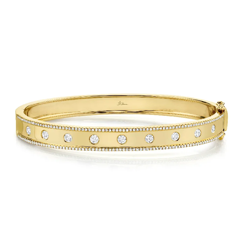 women’s cuff with diamonds-14K Yellow Gold Diamond Border Hinged Bangle (Medium)