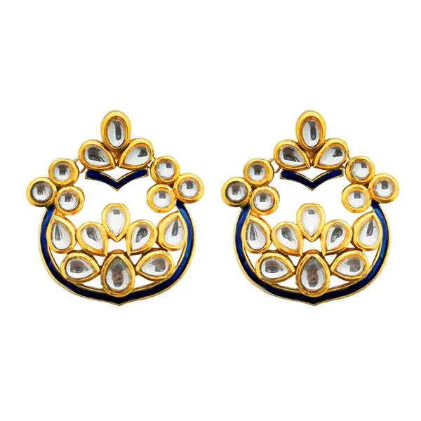 women’s vintage earrings-Kriaa Kundan Blue Meenakari Dangler Earrings