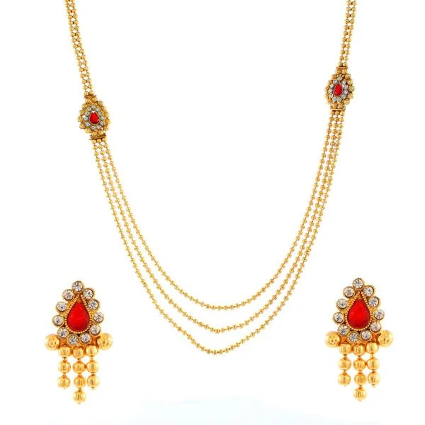 women’s retro style necklace-Utkrishtt Red Austrian Stone Gold Plated Traditional Necklace Set - 1104515