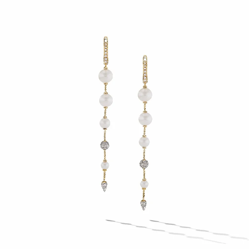 women’s gold drop earrings-Pearl and Pave Drop Earrings in 18K Yellow Gold with Diamonds