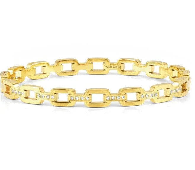 women’s adjustable cuff bracelet-Nomination Gold Steel Cubic Zirconia Chain Bangle