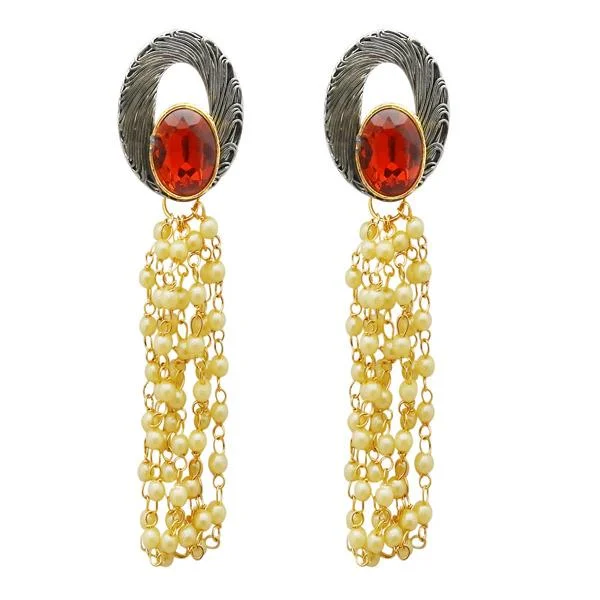 women’s casual earrings-Kriaa Maroon Resin Stone Gold Plated Pearl Dangler Earrings - 1311411H