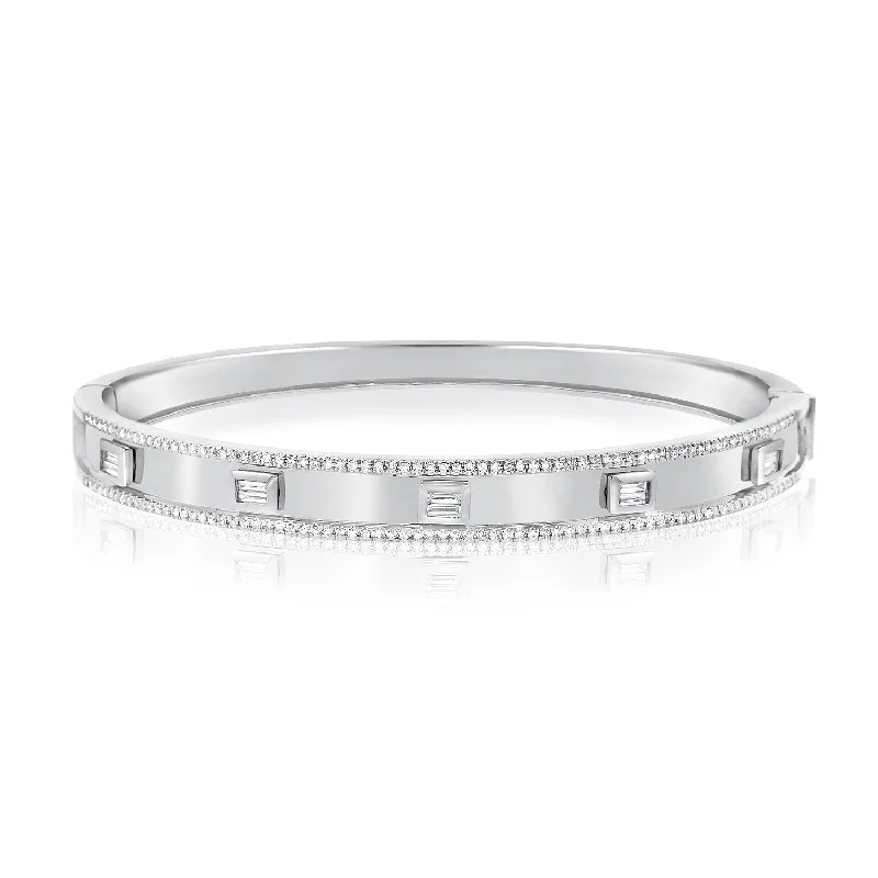 women’s handcrafted bracelet-14K White Gold Diamond Hinged Bangle