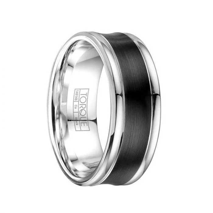 women’s classic diamond engagement rings-Torque Black Cobalt Wedding Band Brushed Finish Round Polished Edges - 8 mm