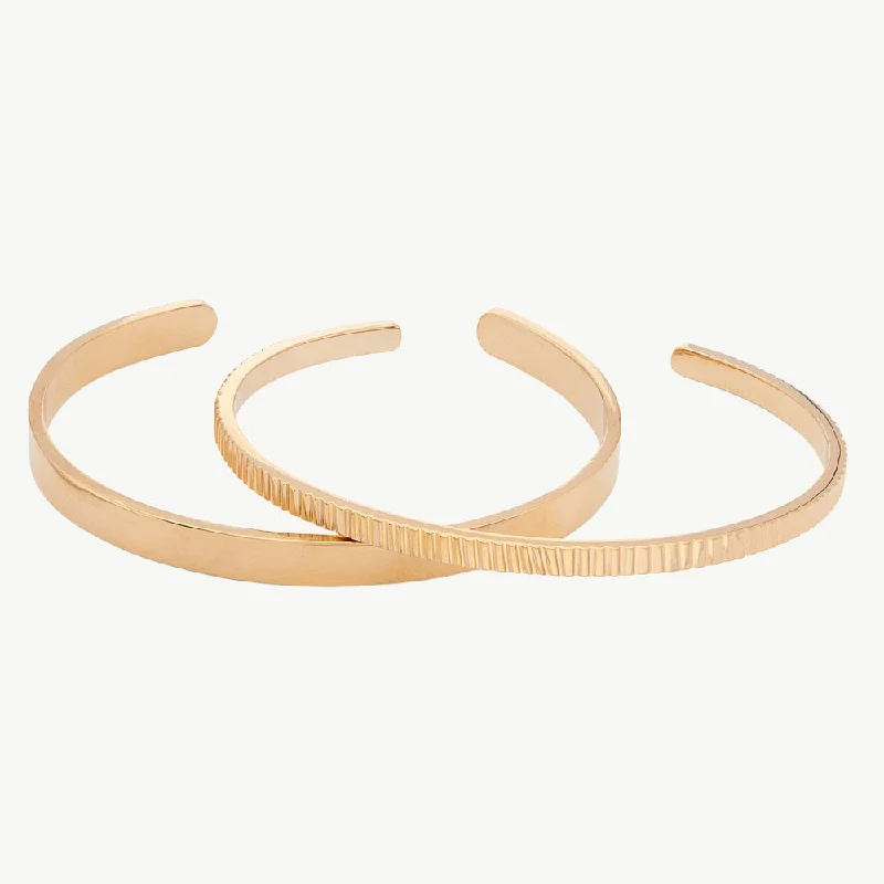 women’s leather and gold bracelet-Meta Stacking Cuffs