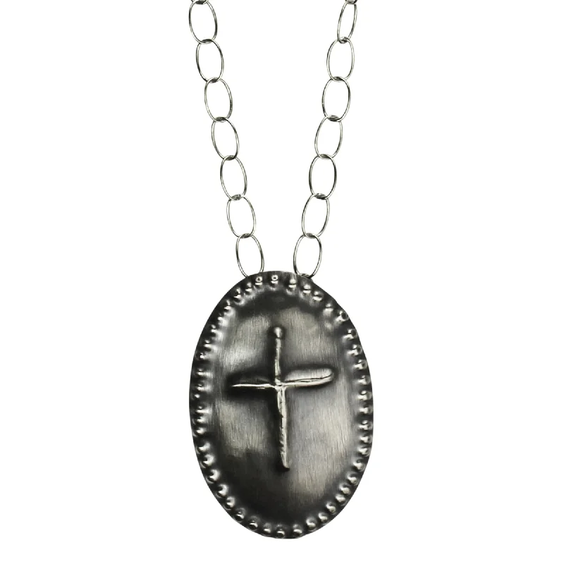 women’s coin pendant necklace-Obara Cross Necklace, Silver, Oval