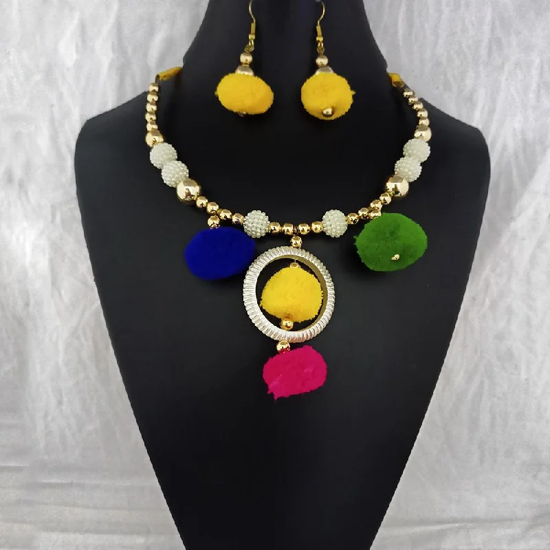 women’s casual chic necklace-Jeweljunk Gold Plated Multicolor Pom Pom Necklace Set  - 1115671