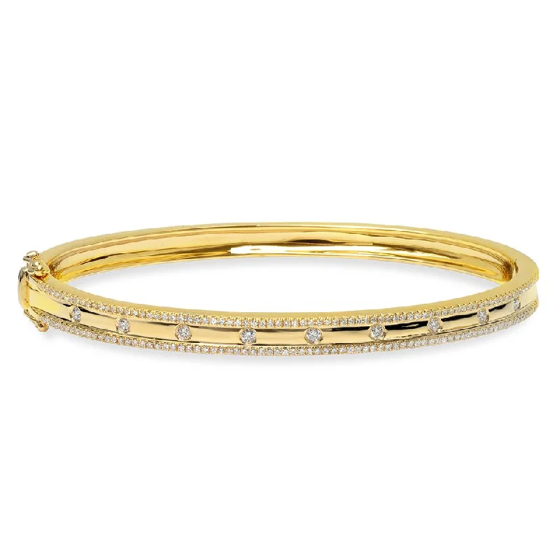 women’s colorful gemstone bracelet-14K Yellow Gold Diamond Border Hinged Bangle (Small)