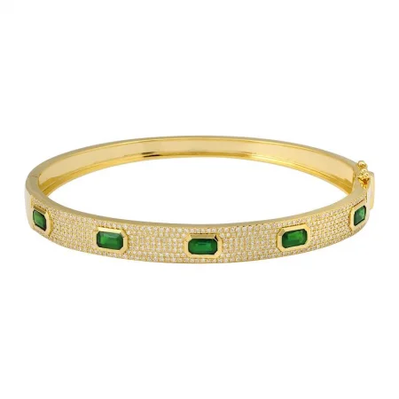 women’s cuff bracelet-14k Yellow Gold Emerald Diamond Bangle