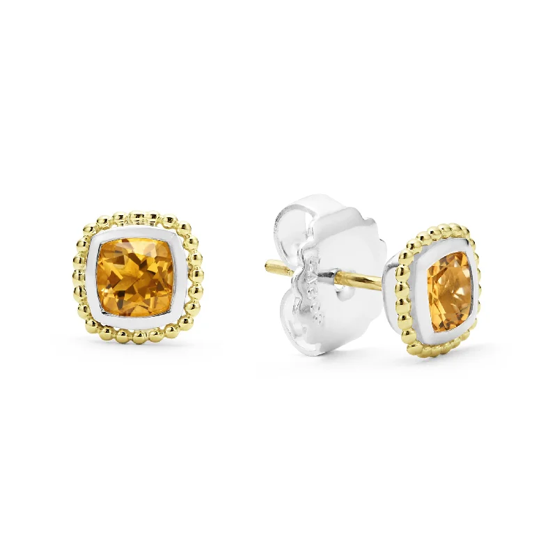 women’s bridal earrings-18K Gold Caviar Citrine Stud Earrings