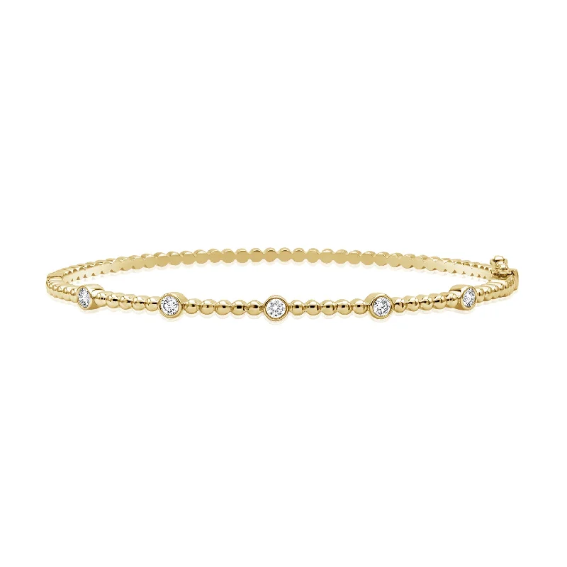 women’s braided bracelet-14K Gold Beaded Bangle with Diamonds