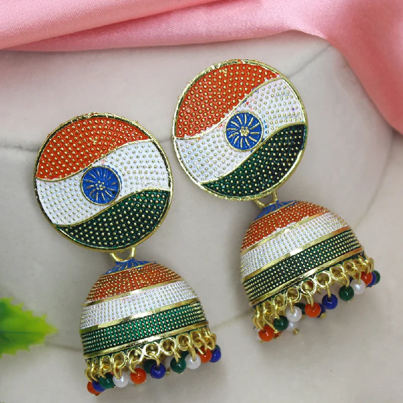 women’s fashion earrings-Mahavir Gold Plated Tiranga Jhumki Earrings