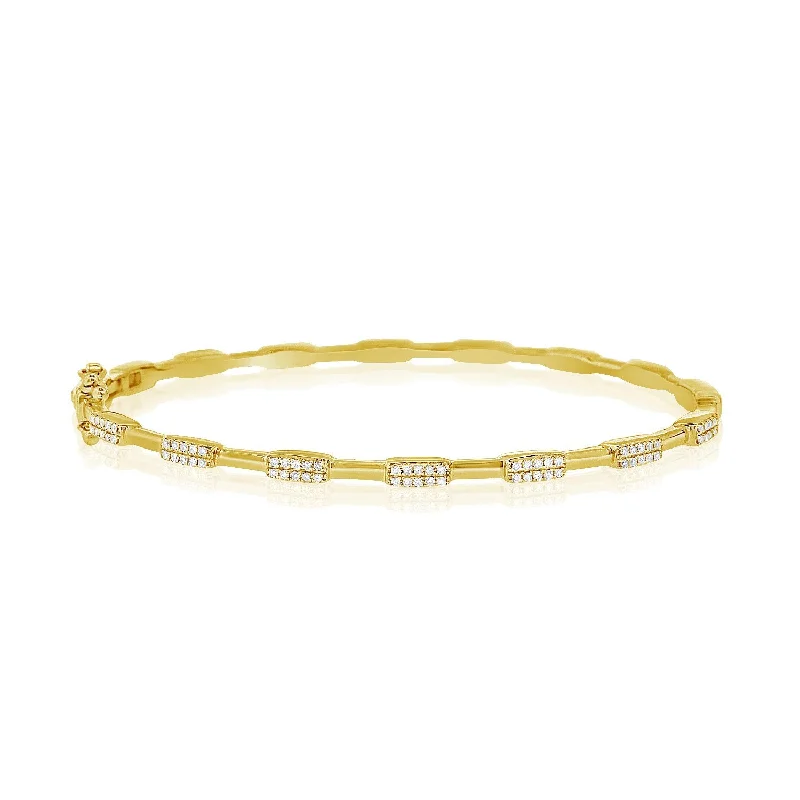 women’s bangle bracelet-14K Yellow Gold Diamond Station Hinged Bangle